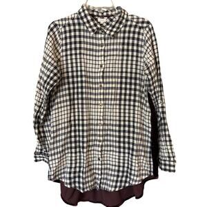 Kyla Seo Womens Size Large Janis Embroidered Velvet Back Plaid Tunic Shirt Top